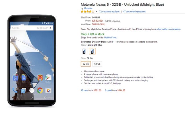 Fotografía - [Offre Alerte] Amazon a le Bleu 32Go Nexus 6 pour aussi peu que 584 $ (66 $ de rabais), 32Go et 64Go Blanc modèles d'actualisation Trop